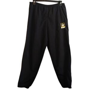 Vintage US Army Nylon Track Pants Large Black Elastic Waist Side Ankle Zip